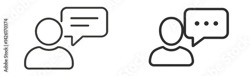 Set of line style web icons representing user chat and message communication for digital platforms