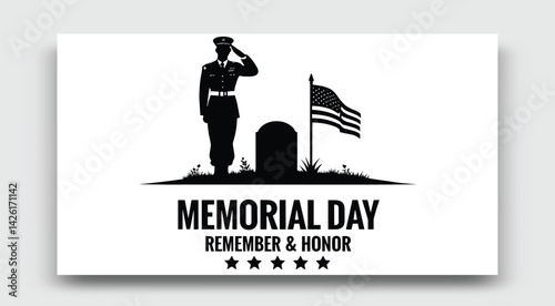 Memorial Day Silhouette Honoring Fallen Soldiers With American Flag And Tombstone