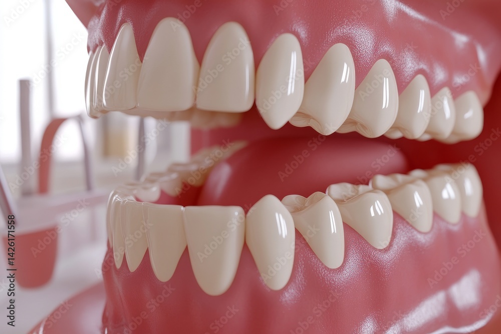 Obraz premium A close-up view of half of the mouth, utilizing a plastic retractor and showcasing the teeth