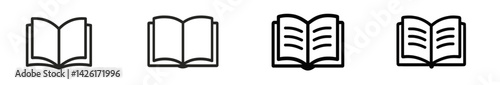 Web icons in line style showcasing open books designed for digital and creative projects
