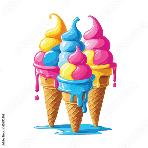 three ice cream cones with different flavors