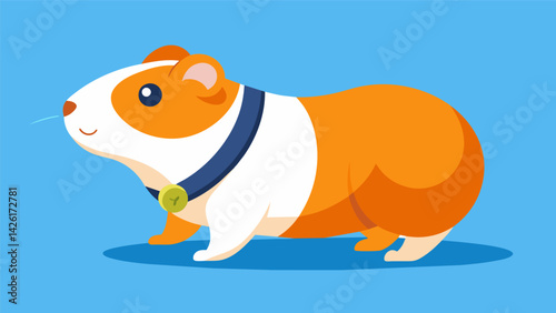 A e guinea pig adorably waddling around its enclosure its fitness tracker attached to its collar.. Vector illustration