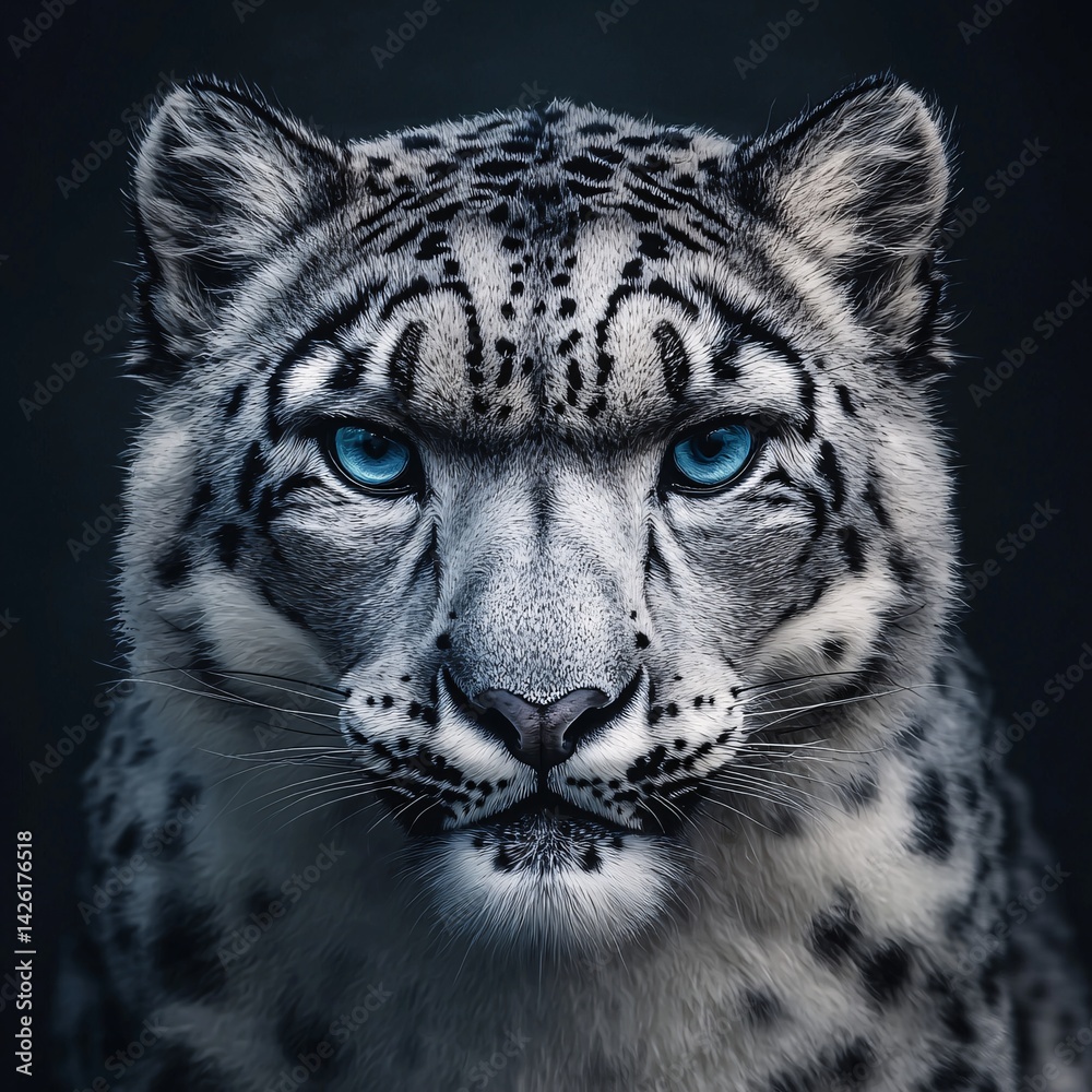 Naklejka premium Ultra-Detailed Snow Leopard Portrait Showcasing Natural Colors and Sharp Focus