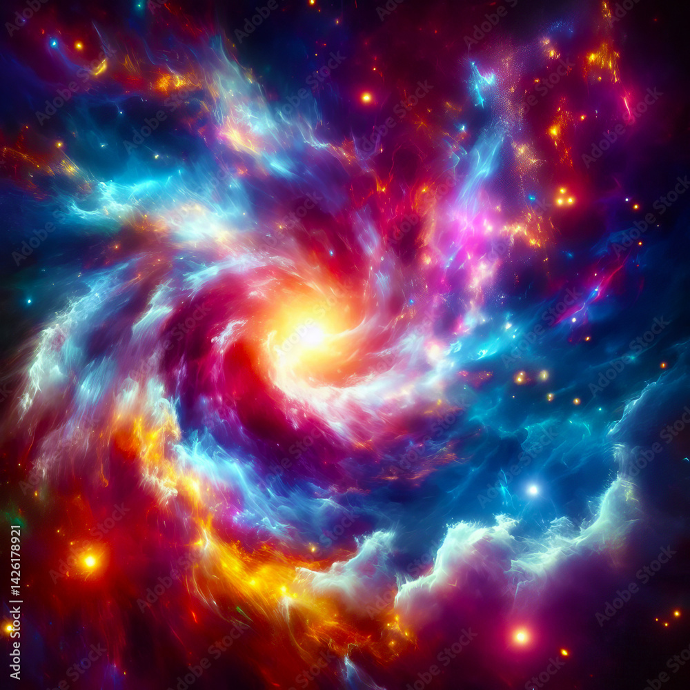 Fototapeta premium Galaxy with bright stars and gas clouds shining in endless space