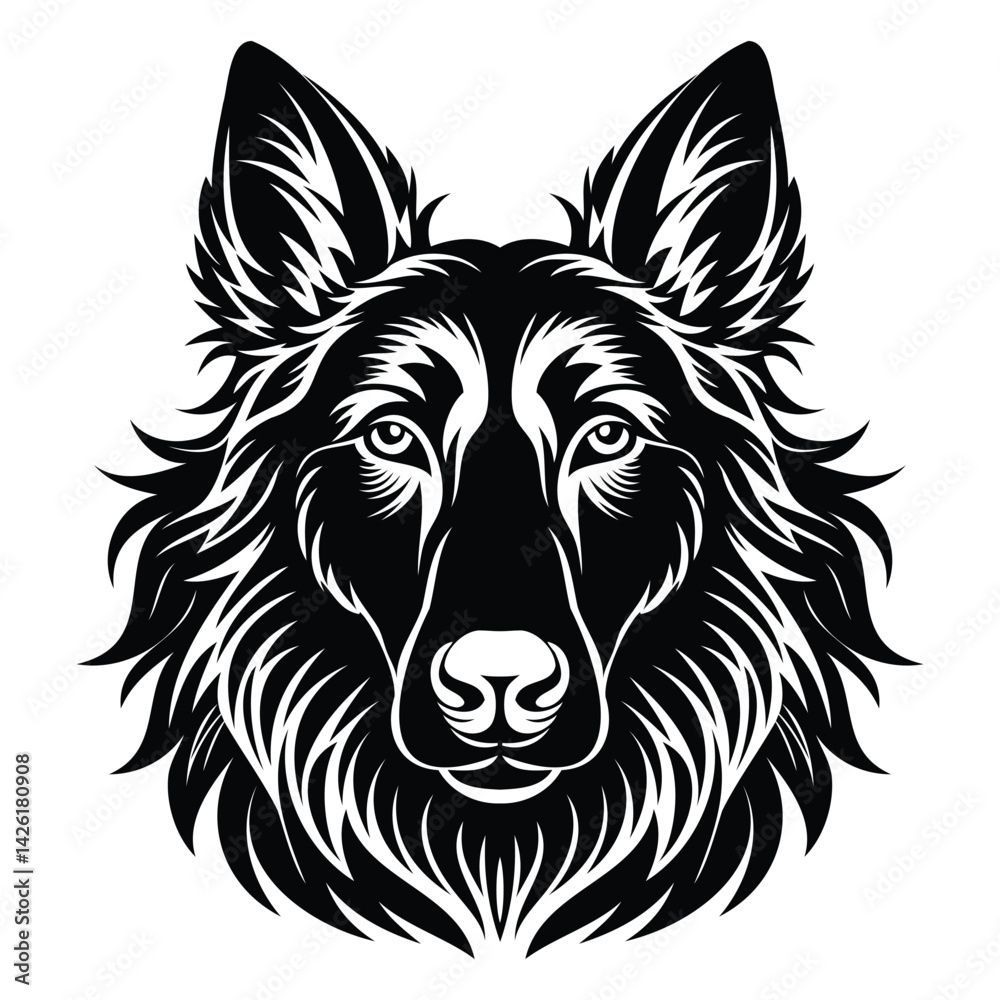 Fototapeta premium Belgian Sheepdog Head Silhouette