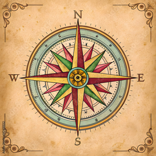 Wallpaper Mural Vintage compass rose illustration vector nautical map navigation travel direction guide Torontodigital.ca
