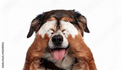 Adorable isolated dog covering its eyes with its paws