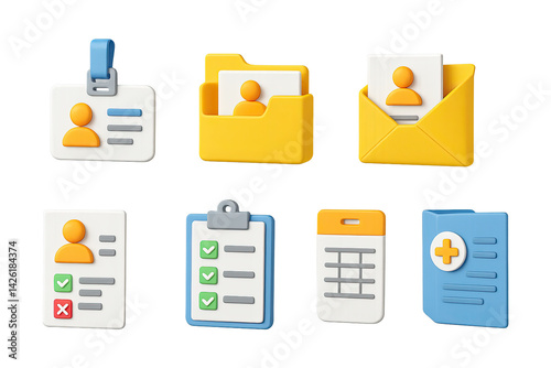 Obraz na płótnie User interface icon set – 3d style interactive and functional symbols for digital design and navigation: profile, folder, envelope, id badge, checklist, document w salonie