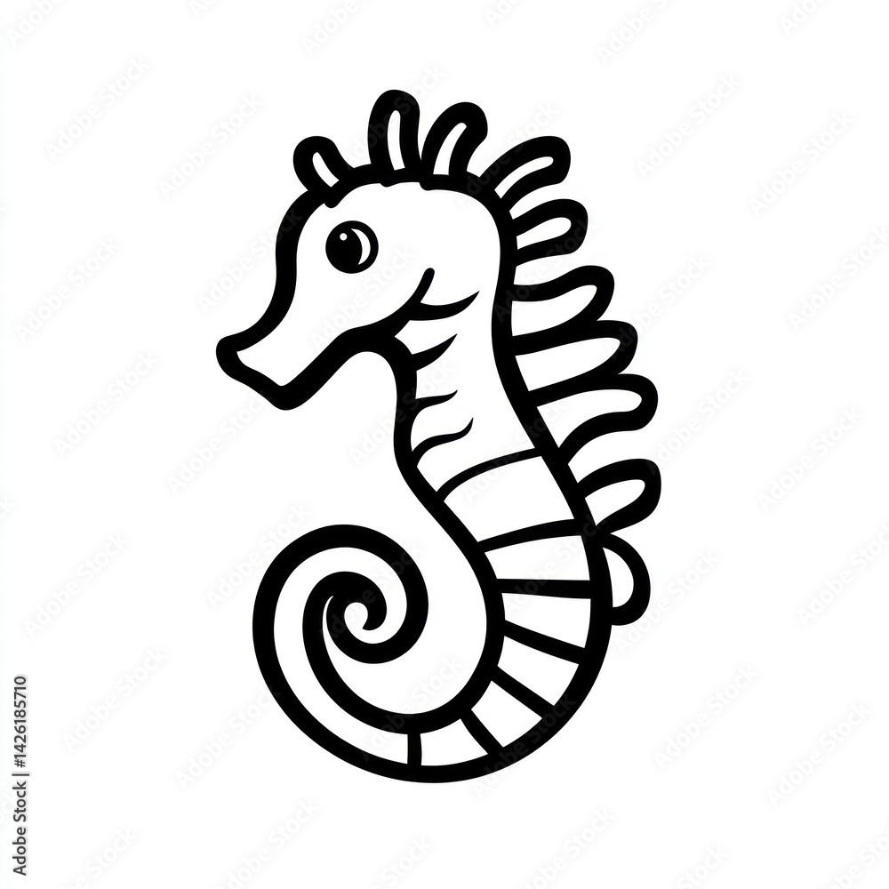 Fototapeta premium Cartoon seahorse illustration, ocean background, children's book