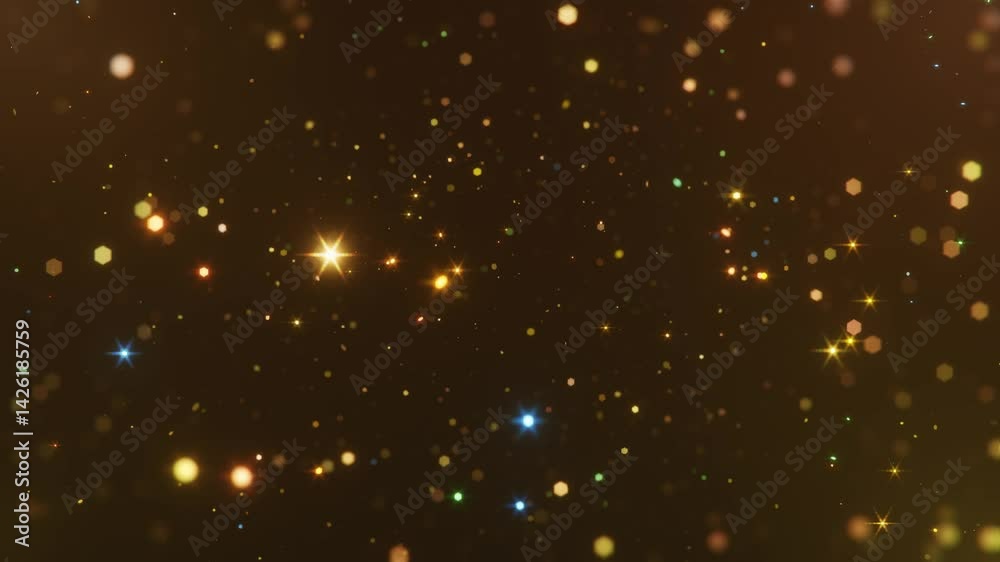 Star rain. Abstract motion background shining colorful particles. Shimmering Glittering Particles With Bokeh. New year and Christmas 2026, 2025 background. Noise. Seamless 4K loop video animation