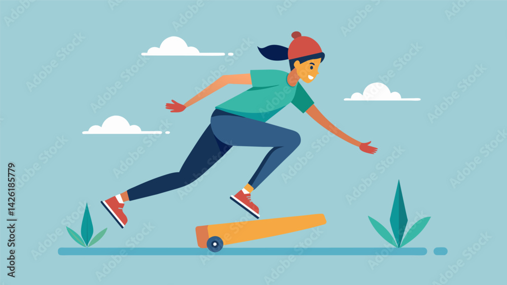 Fototapeta premium A young skater skillfully navigating through a series of obstacles and obstacles showcasing both speed and agility.. Vector illustration