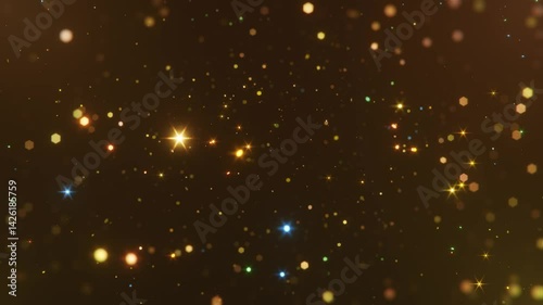 Star rain. Abstract motion background shining colorful particles. Shimmering Glittering Particles With Bokeh. New year and Christmas 2026, 2025 background. Noise. Seamless 4K loop video animation