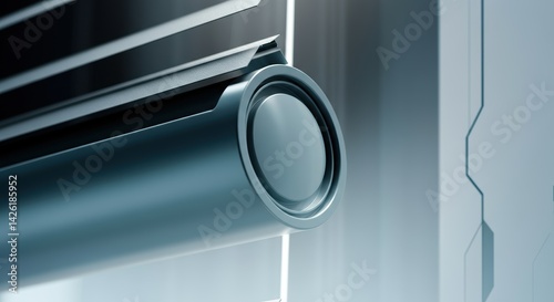 Close-up of modern cylindrical metallic air vent with minimalist design and sleek surface