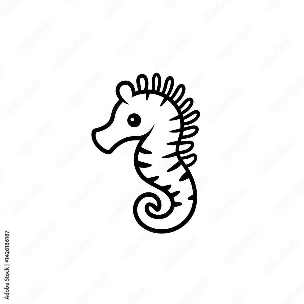 Fototapeta premium Cartoon seahorse, ocean, underwater, children's book illustration
