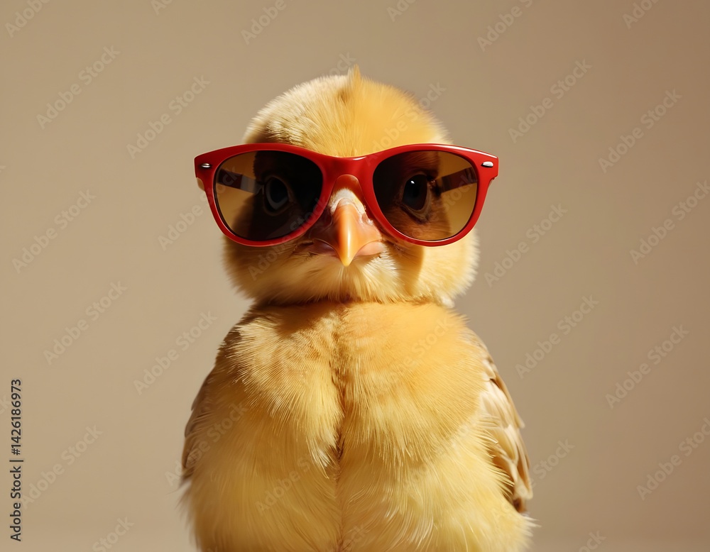 Obraz premium funny chick with sunglasses, cute chick with glasses on a classic background