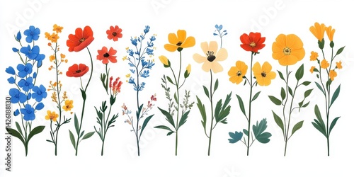 Delightful collection of charming wildflowers in vibrant colors for creative projects