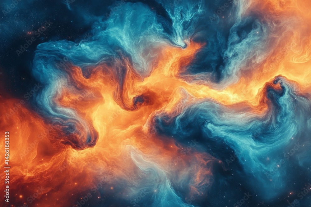 Fototapeta premium Vibrant cosmic clouds with swirling orange and blue hues in a vast universe