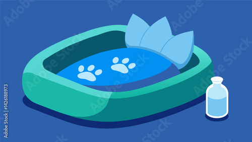 A dog bed made from repurposed plastic bottles with a removable washable cover.. Vector illustration