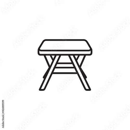 Simple folding table line icon. Portable furniture, outdoor, camping, and event convenience symbol. Minimalist vector illustration.