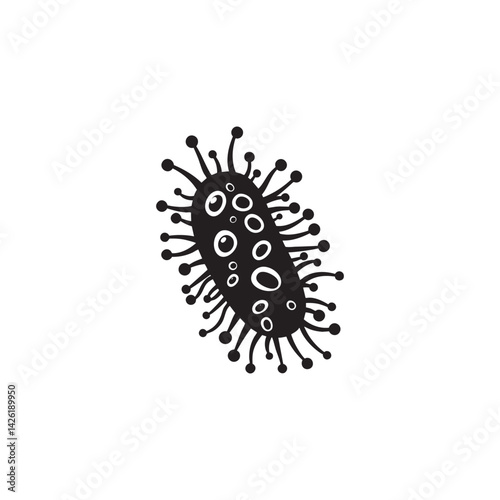 Black bacteria or germ icon. Science, biology, disease, infection, and health threat symbol. Microscopic pathogen.