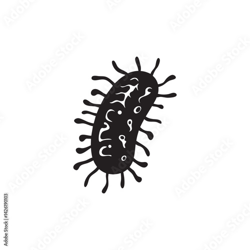 Black bacteria or germ icon. Science, biology, disease, infection, and health threat symbol. Microscopic pathogen.