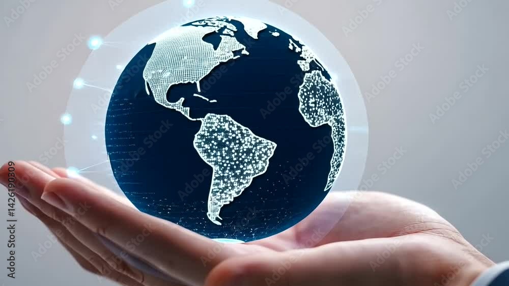 Global network held in hand, studio shot, connectivity concept