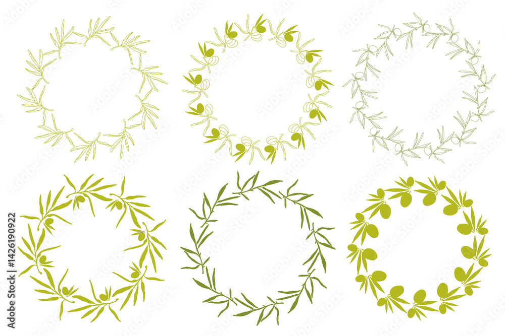 set of simple round olive branch wreaths, simple olive branches, simple olive branch frames for your designs set of simple round olive branch wreaths, simple olive branches, simple olive branch frames for your designs