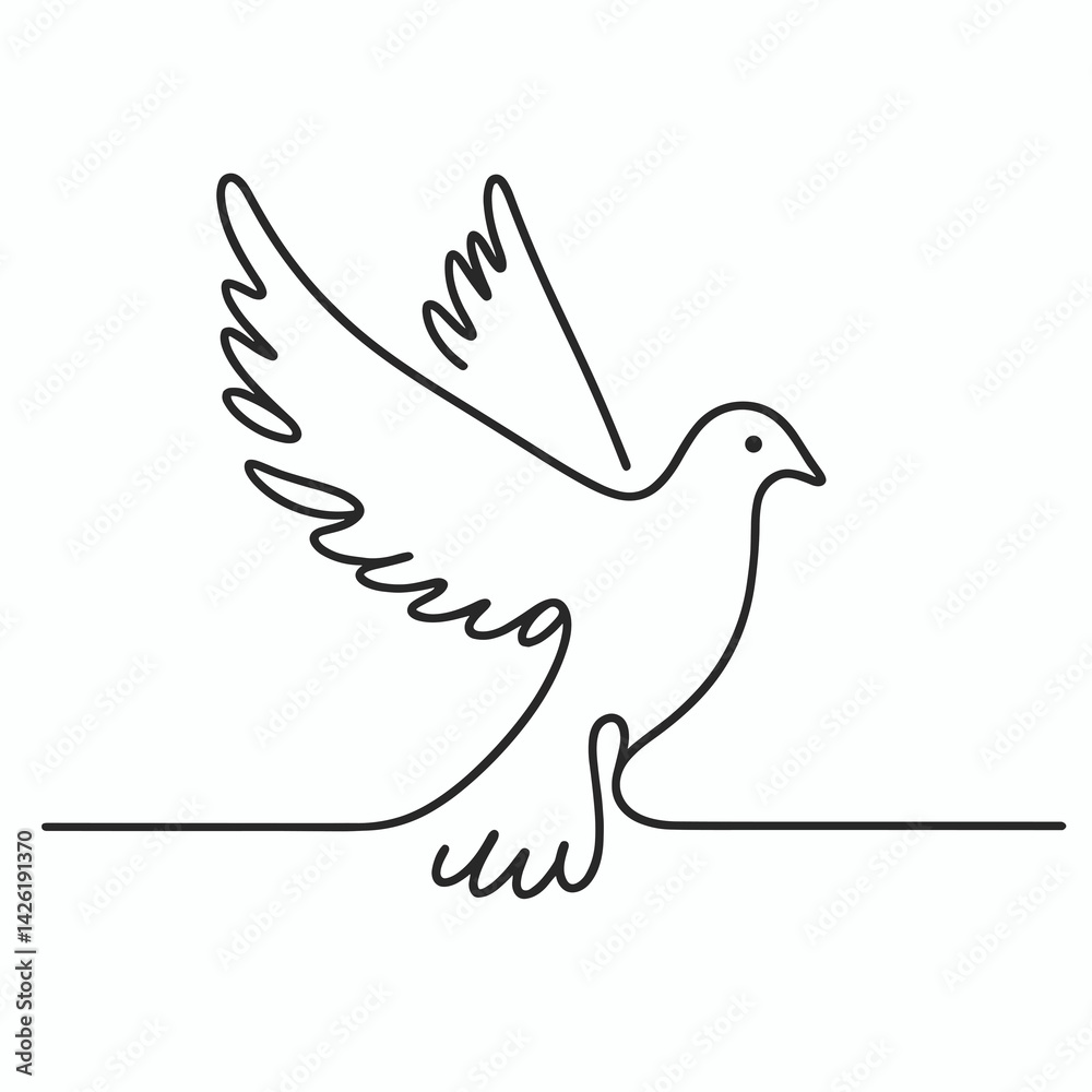 Fototapeta premium Minimalistic line art of a dove in flight on light background