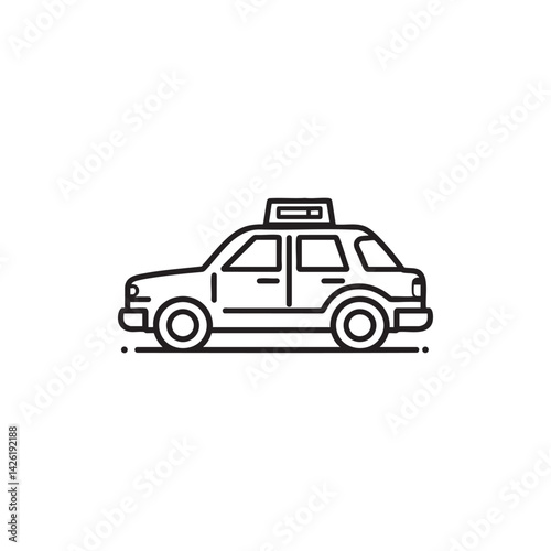 Simple taxi car line icon. Transportation, city travel, public transport, and urban mobility symbol. Minimalist vector.