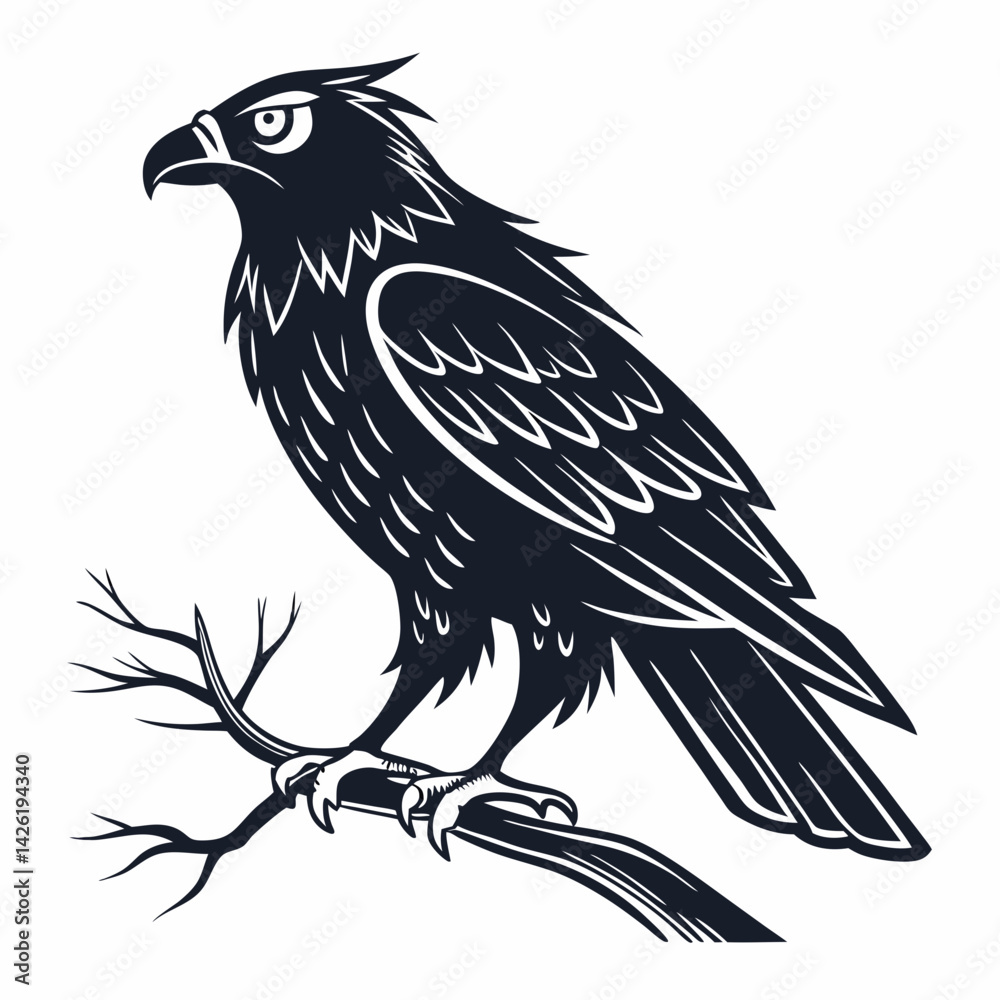 Obraz premium bird, eagle, vector, illustration, animal, cartoon, head, nature, wild, tattoo, hawk, wildlife, black, feather, symbol, raven, beak, drawing, art, animals, logo, design, flying, crow, falcon