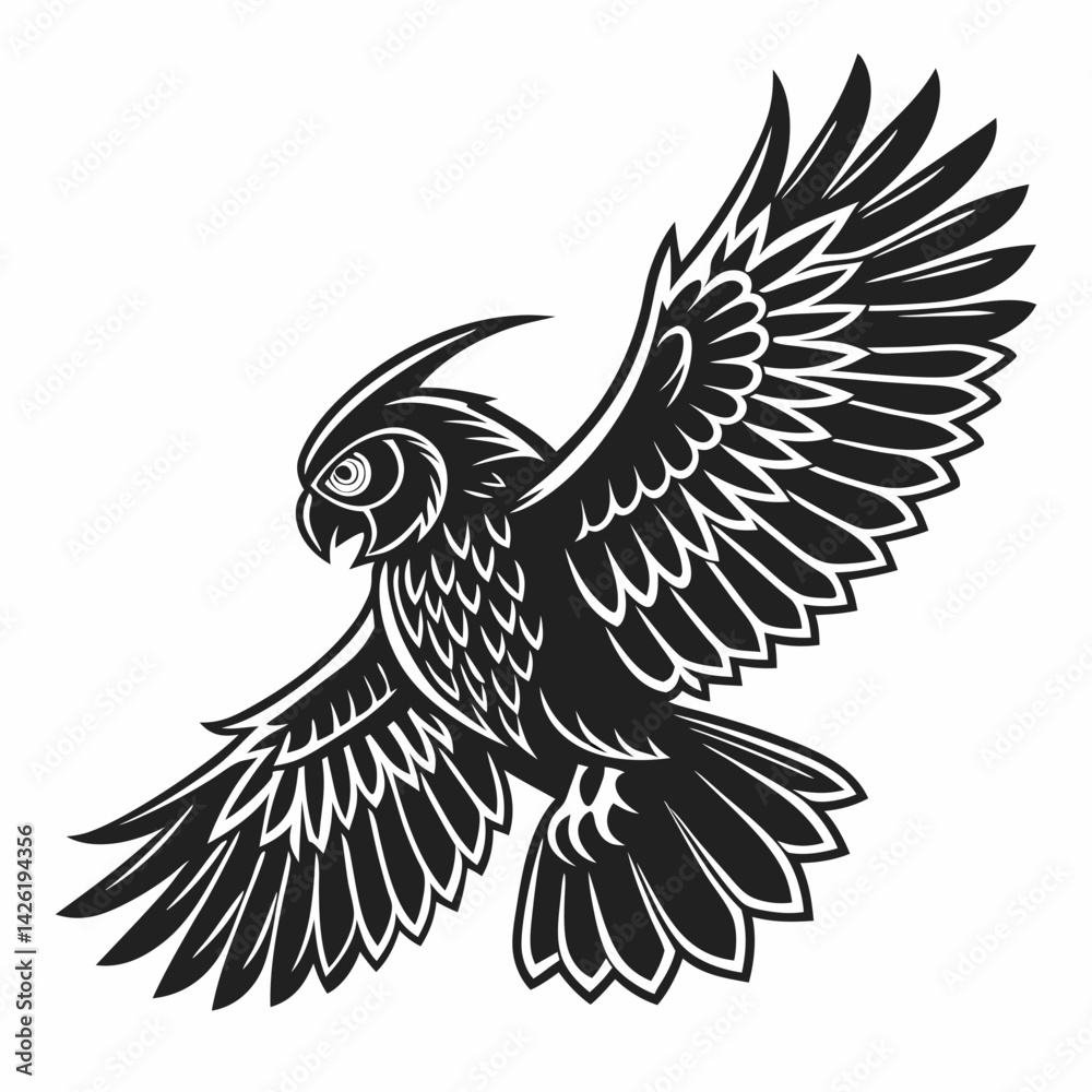 Obraz premium bird, eagle, vector, illustration, animal, cartoon, head, nature, wild, tattoo, hawk, wildlife, black, feather, symbol, raven, beak, drawing, art, animals, logo, design, flying, crow, falcon