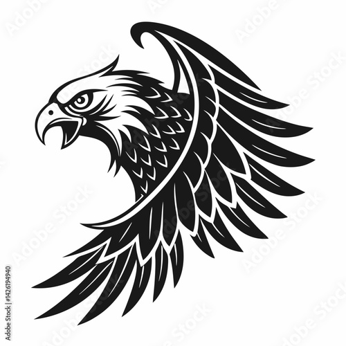 bird, eagle, vector, illustration, animal, cartoon, head, nature, wild, tattoo, hawk, wildlife, black, feather, symbol, raven, beak, drawing, art, animals, logo, design, flying, crow, falcon