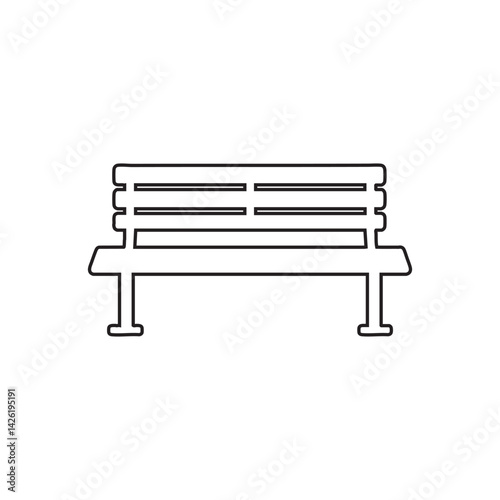 Simple park bench outline icon on a white background. Relaxation, outdoor, public space, and leisure symbol. Minimalist vector illustration.