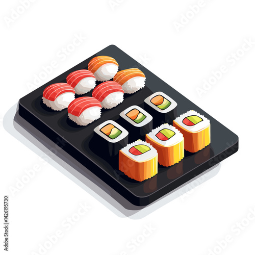 Isometric Sushi Platter with Geometric Style Rolls