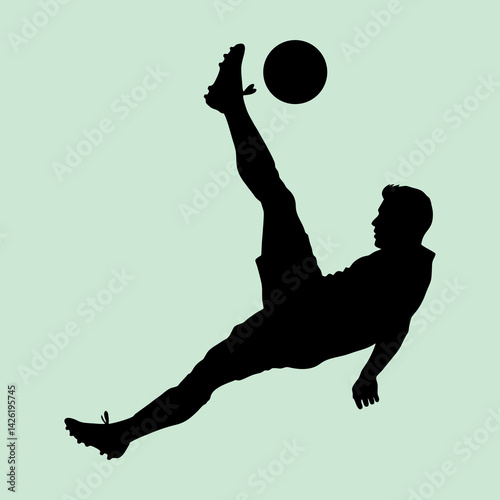 vector illustration of a silhouette of a soccer player kicking a ball in a somersault style.