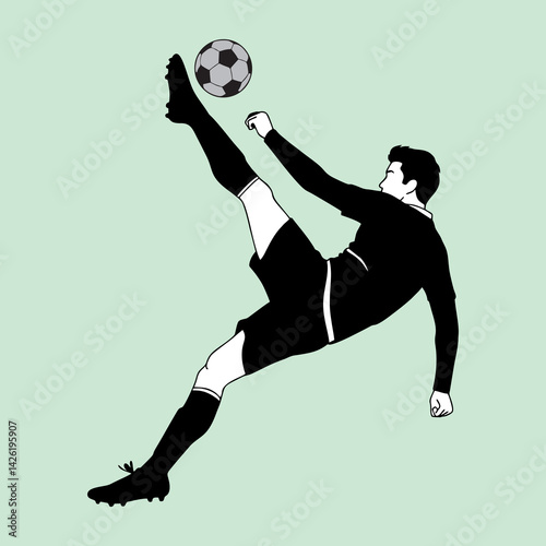 vector illustration of a silhouette of a soccer player kicking a ball in a somersault style.