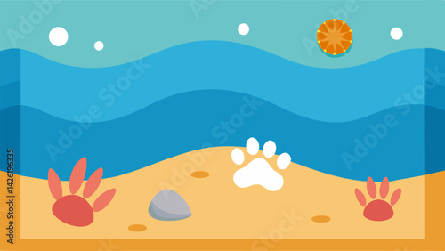 A beachinspired pet wall with touchsensitive waves and seashells encouraging your pet to engage in imaginative play and beachthemed games.. Vector illustration photo