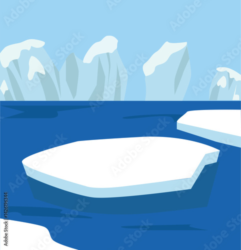 Arctic Antarctic landscape vector illustration.