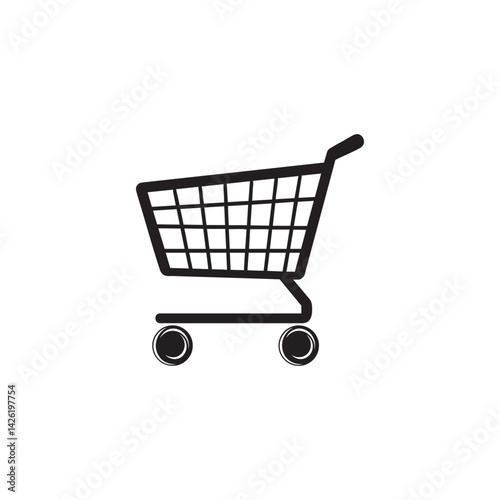 Simple shopping cart outline icon on a white background. E-commerce, retail, purchase, and consumerism symbol. Minimalist vector.