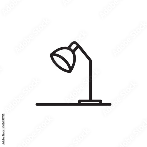 Simple desk lamp outline icon on a white background. Lighting, work, study, and home office symbol. Minimalist vector illustration.