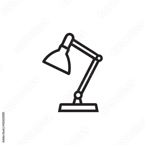 Simple desk lamp outline icon on a white background. Lighting, work, study, and home office symbol. Minimalist vector illustration.