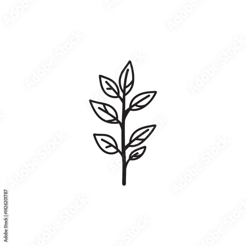 Minimal potted plant icon with leaves in line art style, vector illustration representing nature, eco growth, gardening, home decor, and green lifestyle
