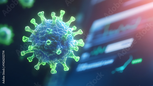 Covid-19 pandemic impact worldwide scientific visualization digital environment close-up virus spread analysis