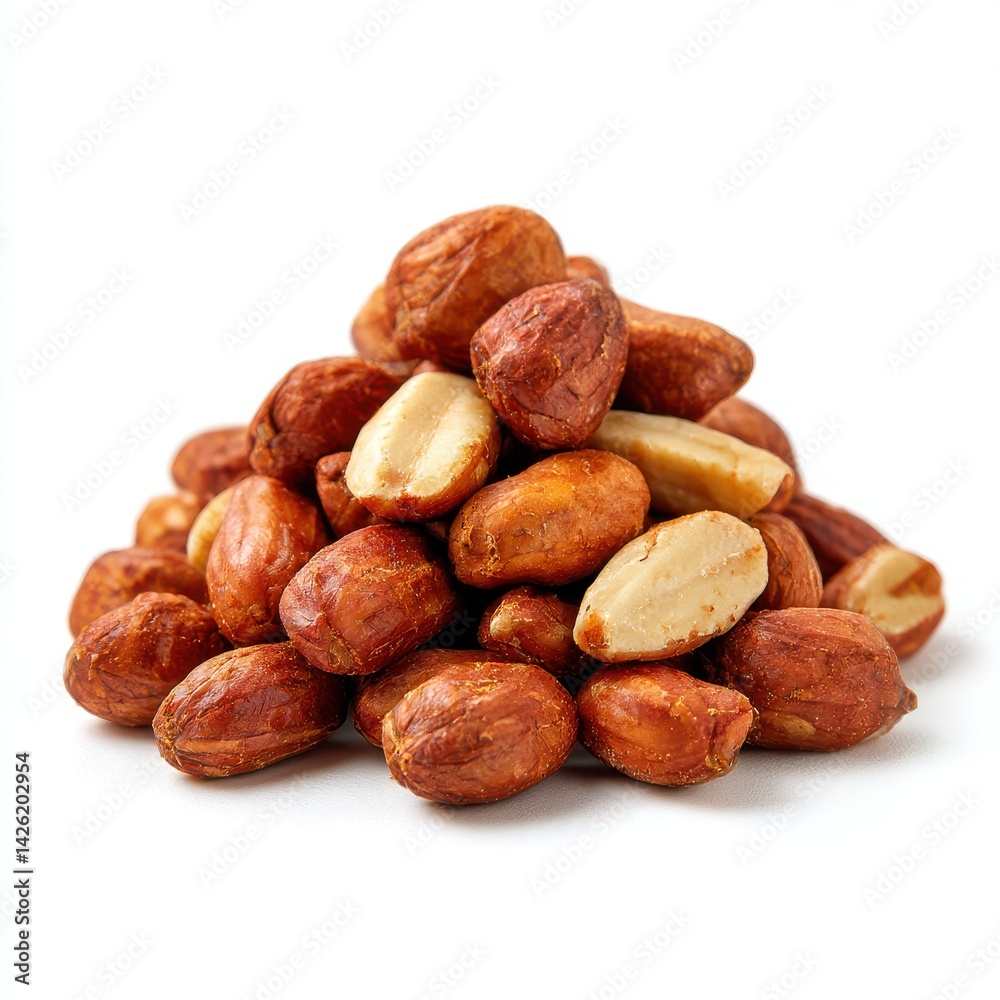 Pile of roasted peanuts close up isolated on white background Pile of roasted peanuts close up isolated on white background