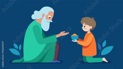 An elder passing down the wisdom of their years to the younger generation embodying the ideals of the Stoic sage.. Vector illustration