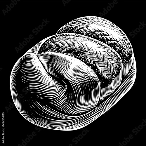 A close up of a loaf of bread with a black background