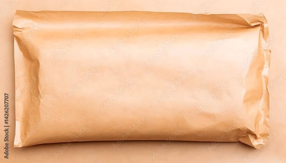 A rectangular brown paper package on a matching background A rectangular brown paper package on a matching background