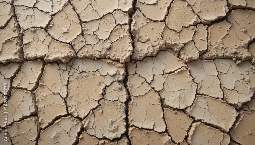 Fototapeta premium Cracked earth surface arid environment texture dry soil close-up view natural landscape for environmental awareness