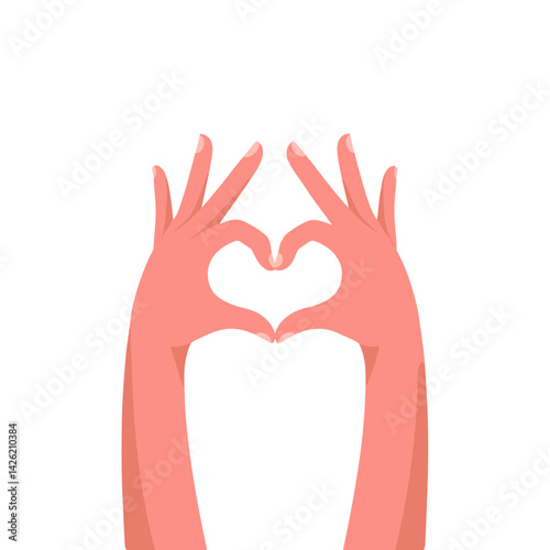 Minimalist vector illustration, two hands forming a heart shape