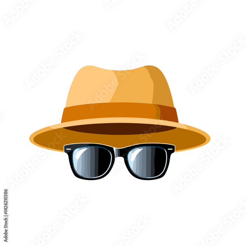 straw hat and sunglasses  vector art